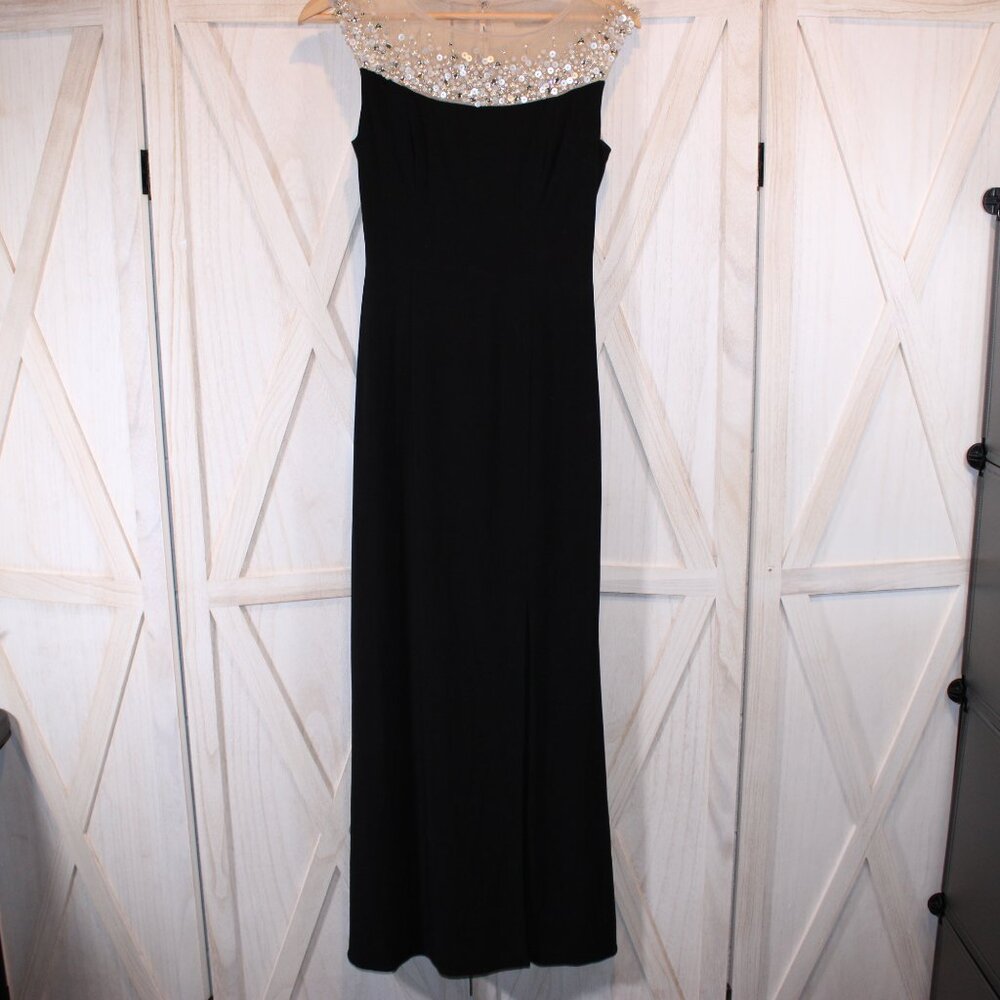 Adrianna Papell Black Beaded Illusion Mermaid Gown Formal Dress Size 0 - Picture 4 of 9
